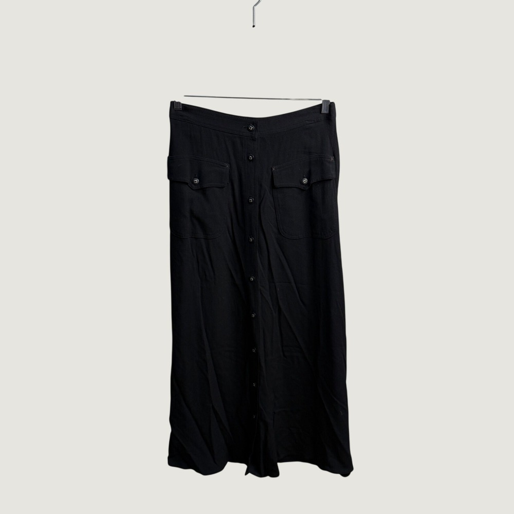 Vtg Carole Little Black Rayon Midi Skirt Button Front Gothic Dark Academia 12